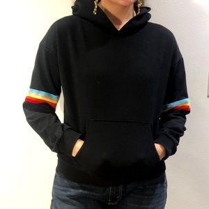 Medium Black Hoodie with Rainbow Stripe Sleeve